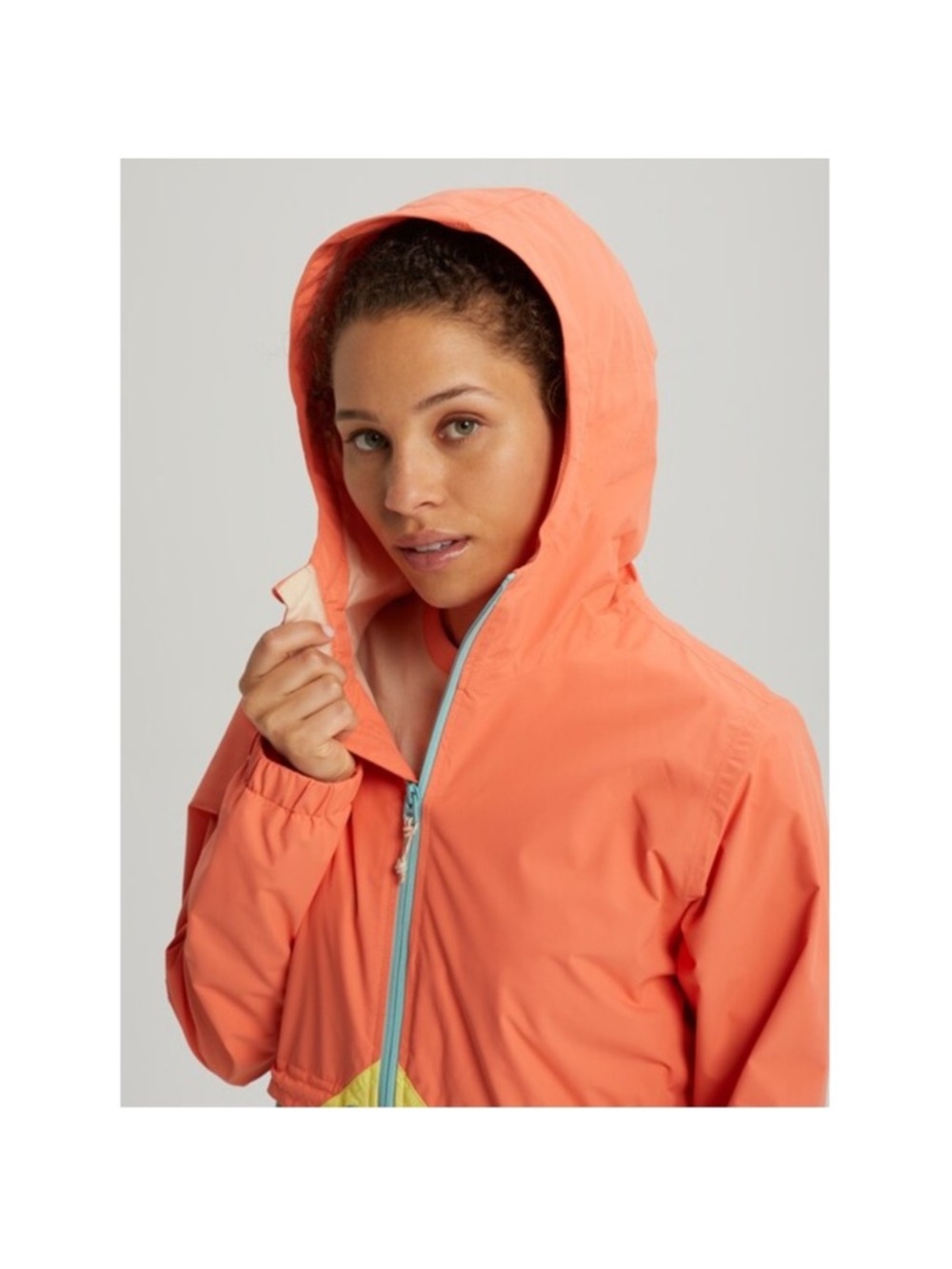 Burton Living Lining Colorblock Rain Jacket in Coral, Teal & Yellow - Picture 11 of 14